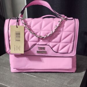 Steve Madden Pink Quilted Top-Handle Satchel with Chain Accent